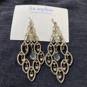 Lia Sophia chandelier silver tone earring with crystal detail.